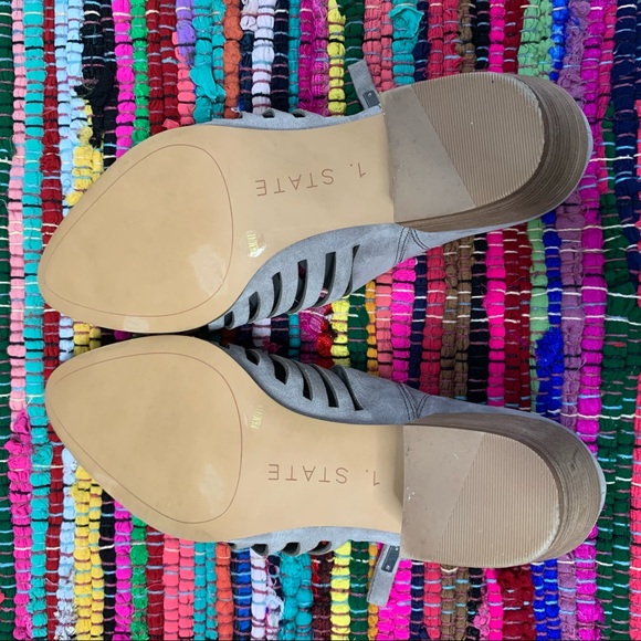 1. State | Arnet Fog Grey Mushroom Leather Pointed Shootie Stacked Heel - Picture 6 of 9